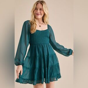 Altar'd State Deep Teal Long Sleeve Dress
